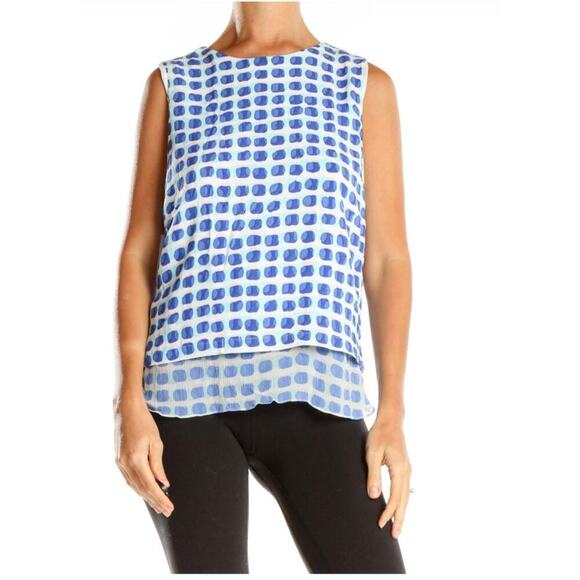 KATE SPADE Island Stamp Blue & White Double Layer Tank Top - Sleeveless Blouse - Picture 1 of 8
